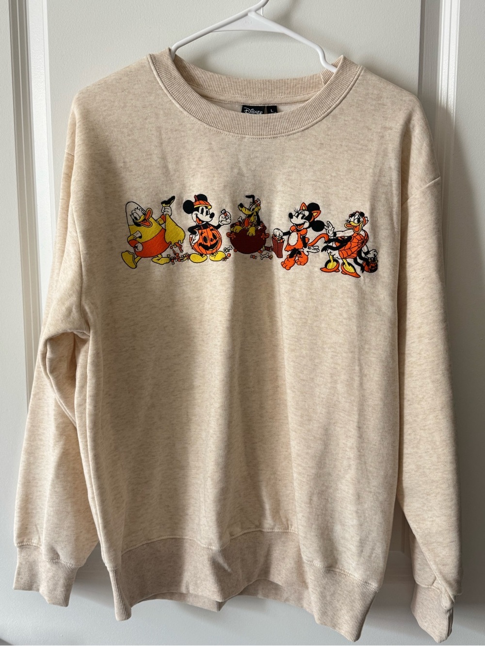 Disney Beige Crewneck Sweatshirt with Mickey & Friends Halloween Graphic